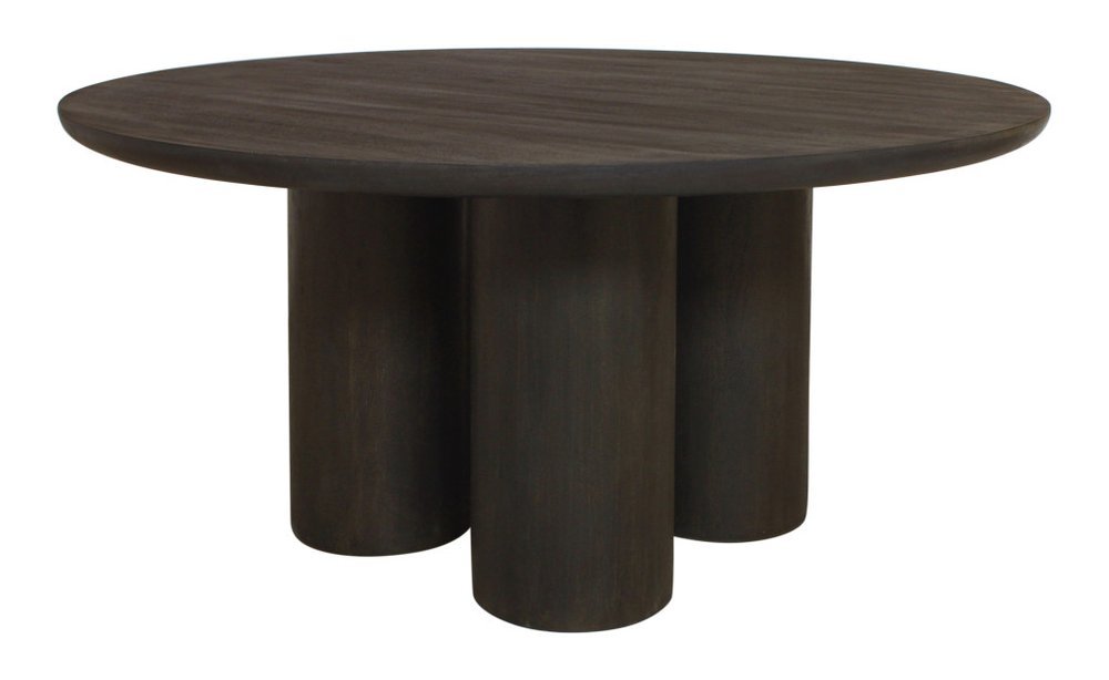 Seven Piece Dark Brown Round Solid Wood Dining Set with Six Chairs - Anthony & Home