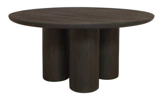 Seven Piece Dark Brown Round Solid Wood Dining Set with Six Chairs