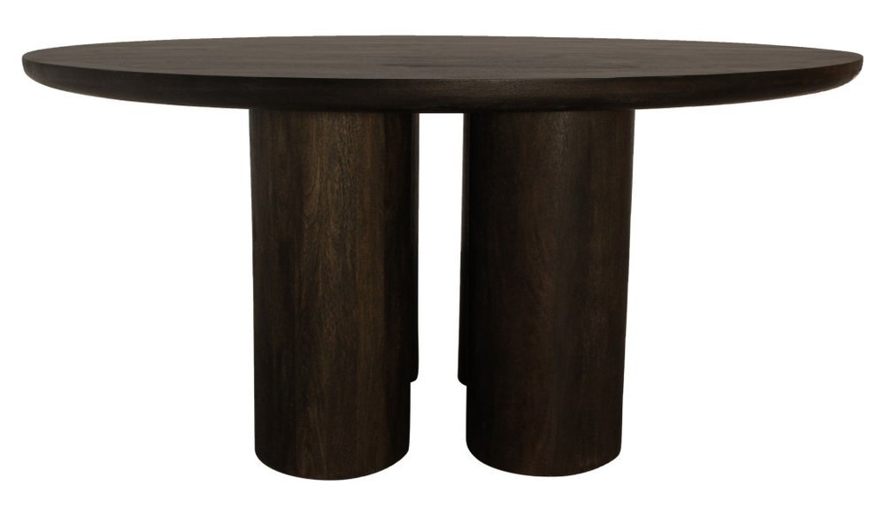 Seven Piece Dark Brown Round Solid Wood Dining Set with Six Chairs - Anthony & Home