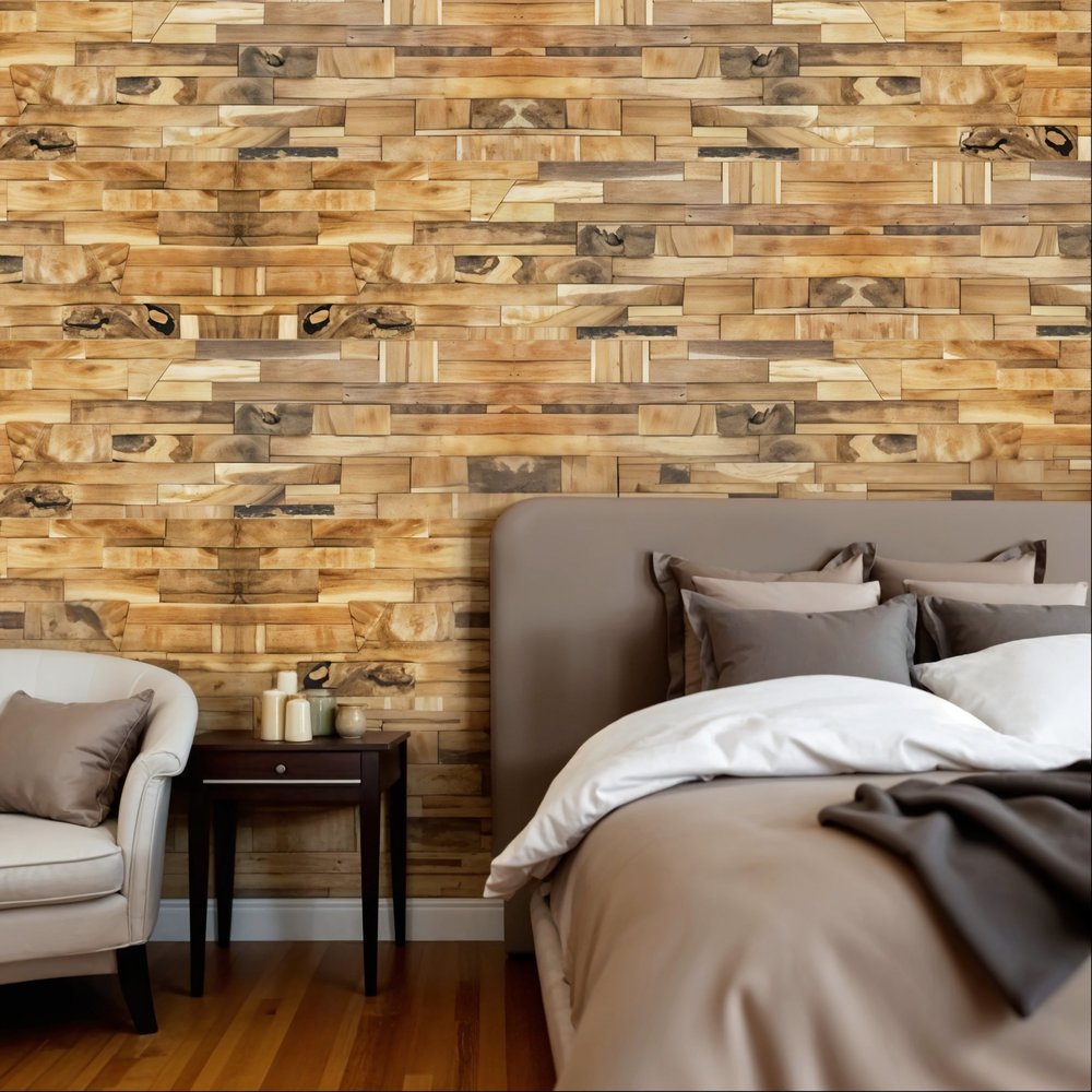 Brown 3D Embossed Abstract Teak Reclaimed Wood Decorative Wall Panels