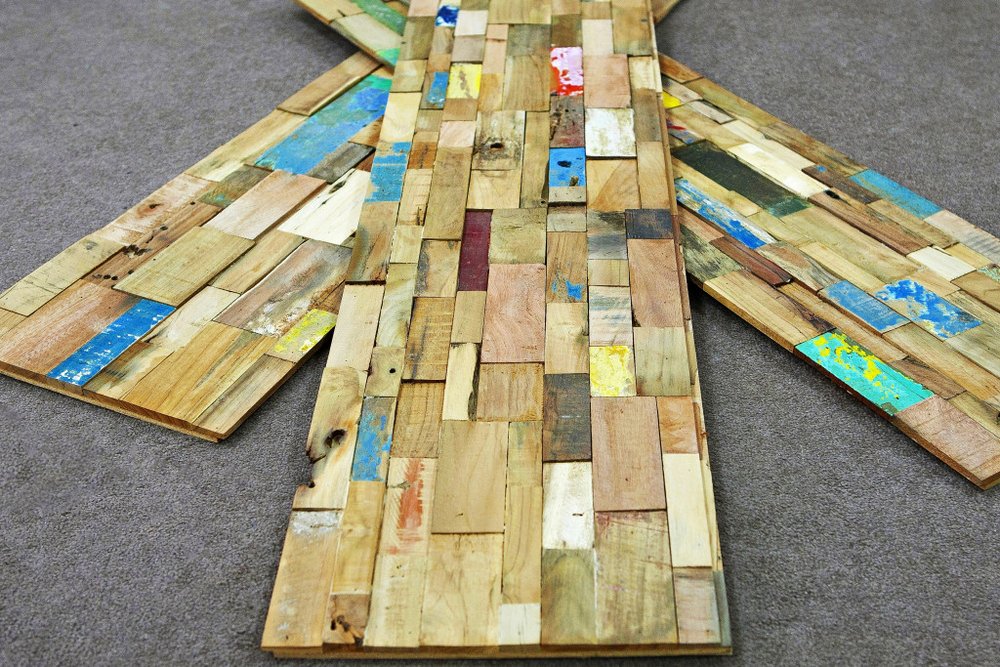 Blue Natural And Navy Blue 3D Embossed Teak Decorative Wall Panel