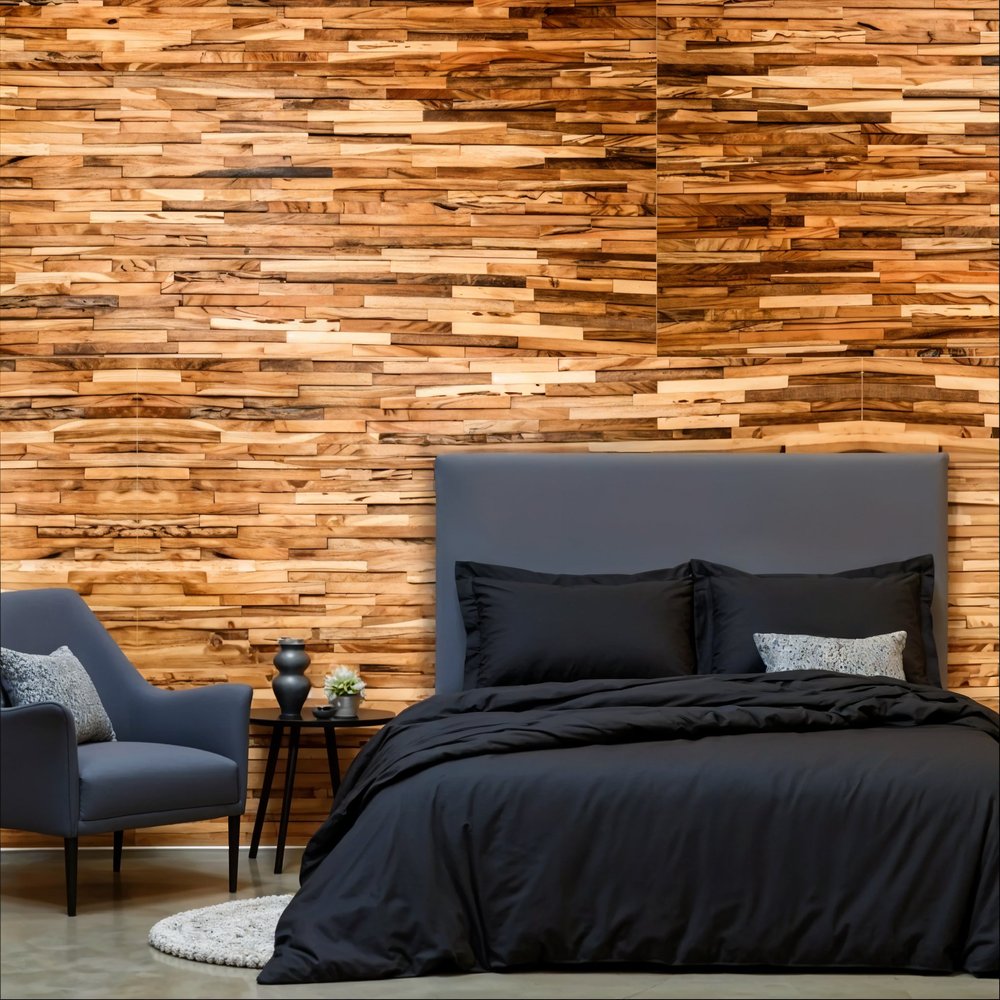 Brown 3D Embossed Geometric Teak Reclaimed Wood Decorative Wall Panels