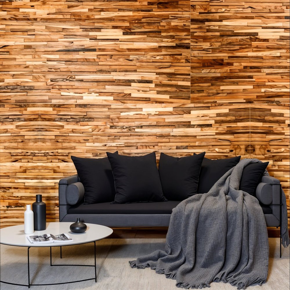 Brown 3D Embossed Geometric Teak Reclaimed Wood Decorative Wall Panels