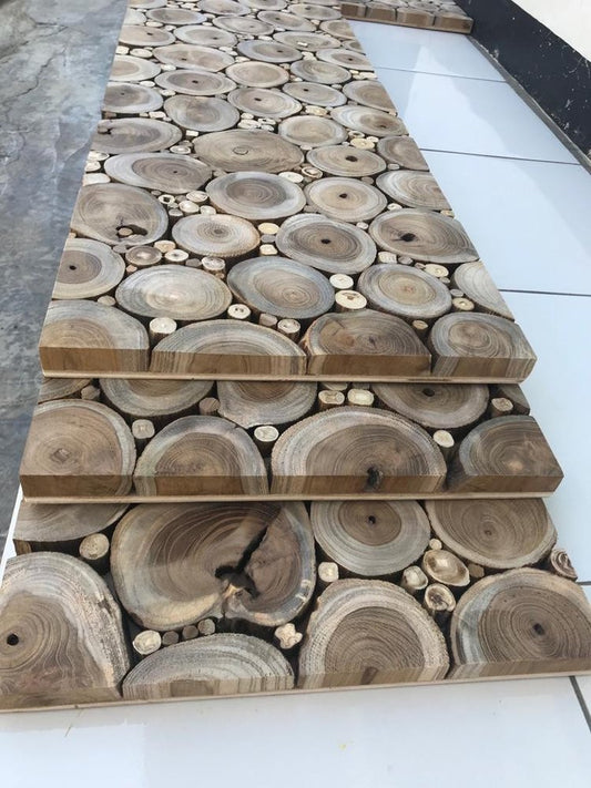Natural Tree Stump Slice Teak Reclaimed Wood Decorative Wall Panels