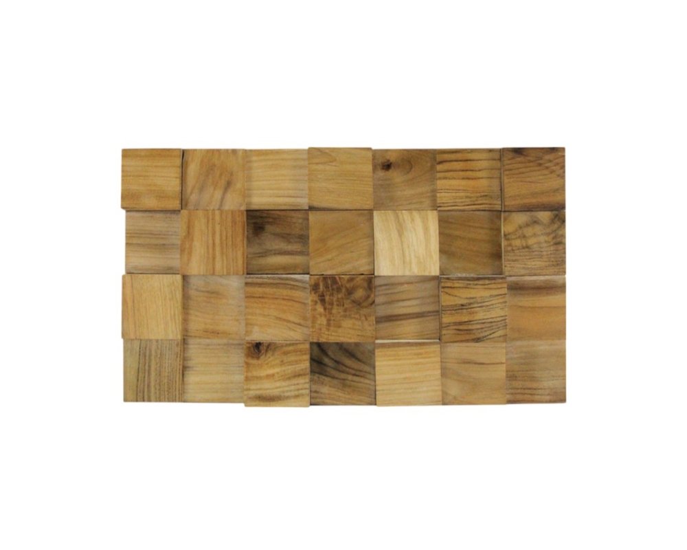 Brown 3D Embossed Block Teak Reclaimed Wood Decorative Wall Panels