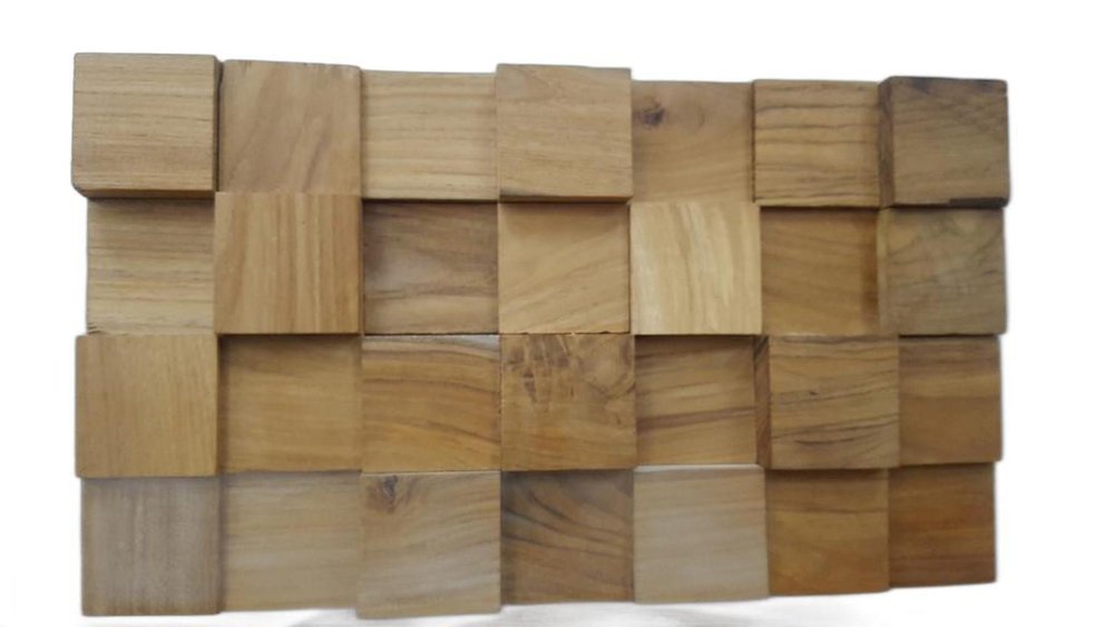 Brown 3D Embossed Block Teak Reclaimed Wood Decorative Wall Panels