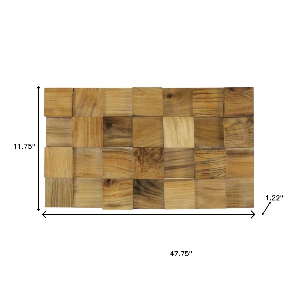 Brown 3D Embossed Block Teak Reclaimed Wood Decorative Wall Panels