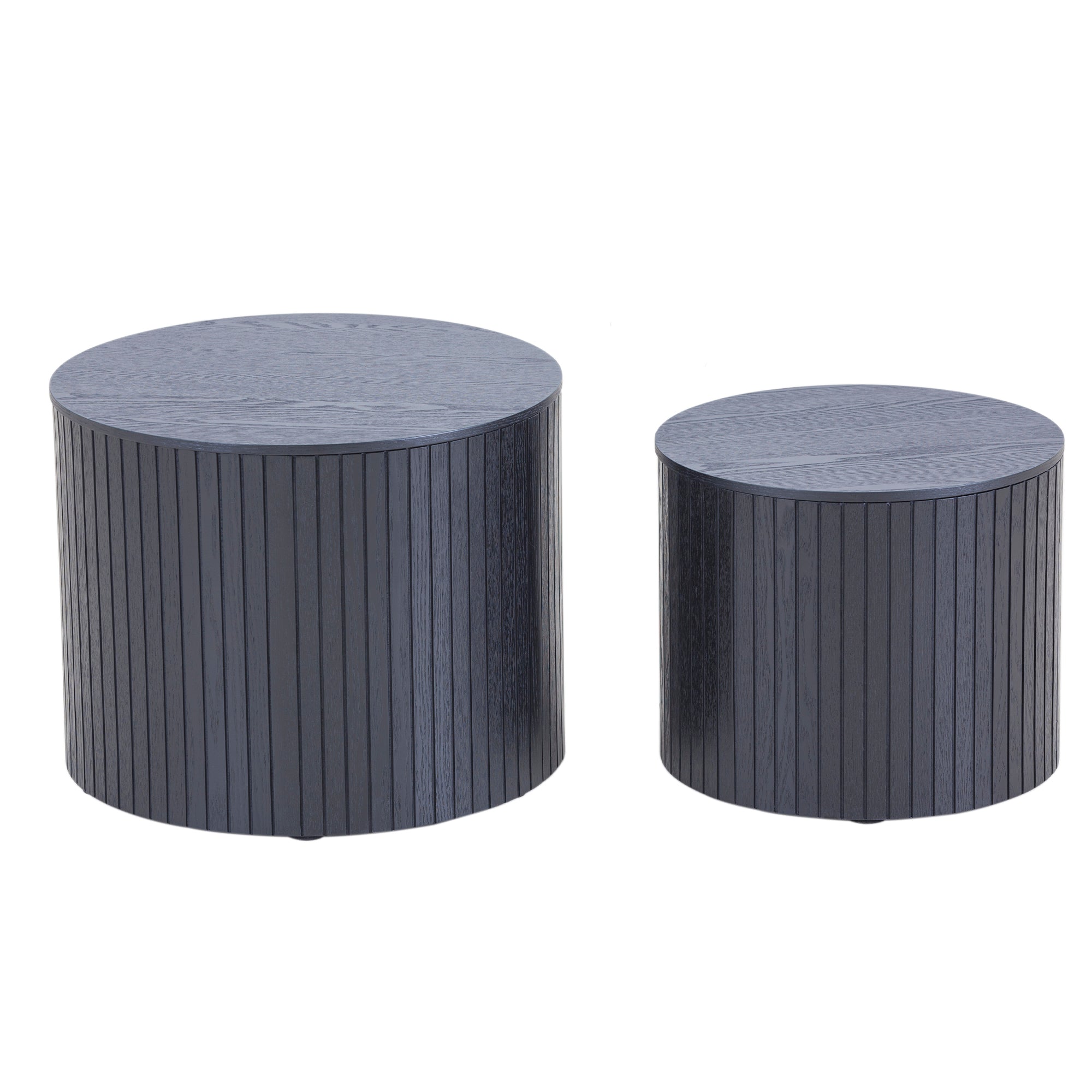 Set of Anthony & Home walnut veneer nesting coffee tables with sleek, modern design and smooth wood finish.