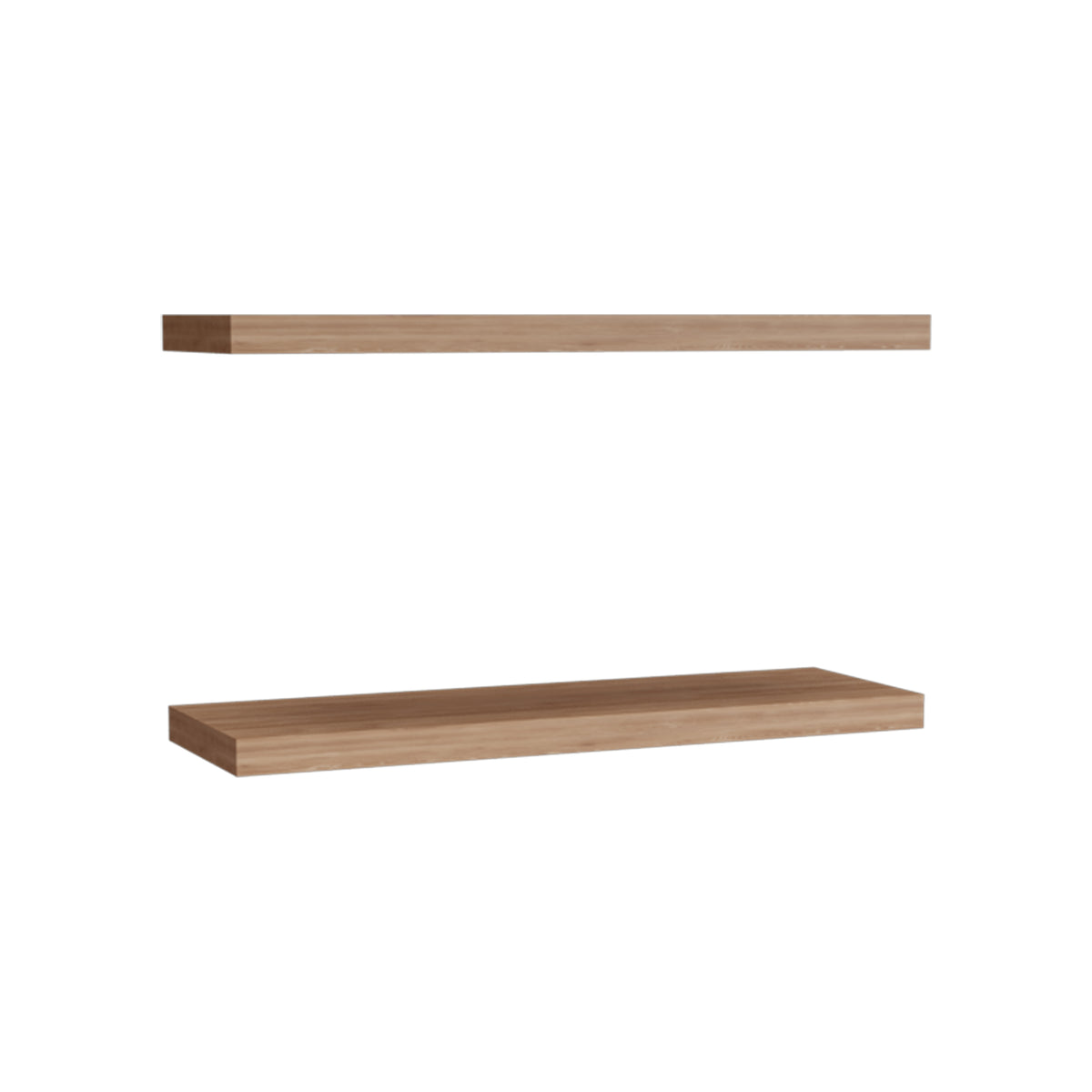 Set of two 31.5-inch walnut finish floating shelves by Anthony & Home, showcasing sleek wall-mounted storage and display space.