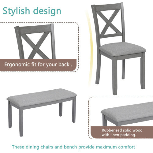 6 Piece Dining Set Rectangular Table With Chairs And Bench