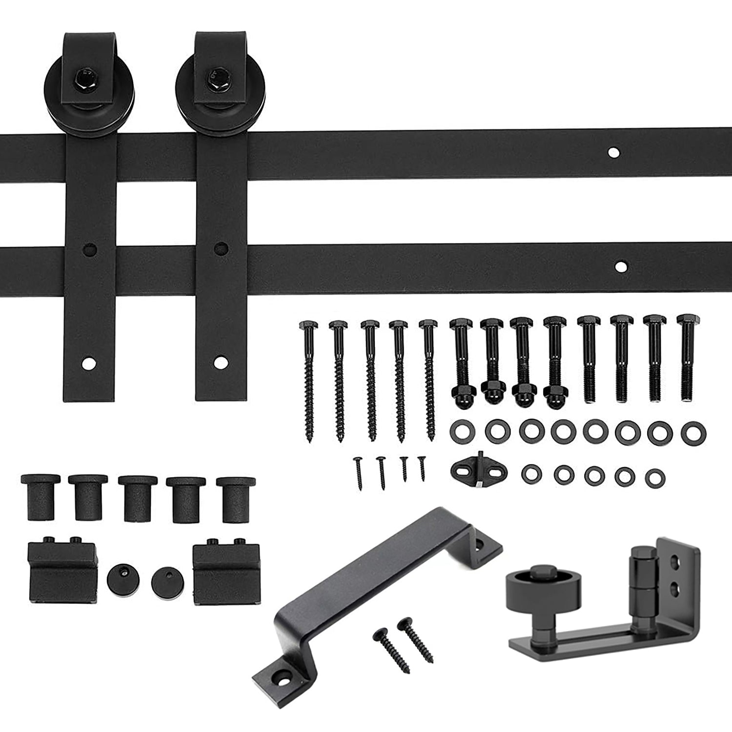 Signature J-Shape Hangers Sliding Barn Door Hardware for 24–36 in Doors With Floor Guide and Wall-Mount Rollers