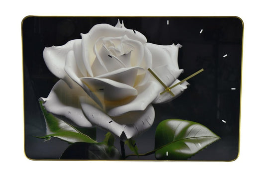 24" White Black And Green Solid Wood and Acrylic Silent Roses Floral Wall Clock - Anthony & Home