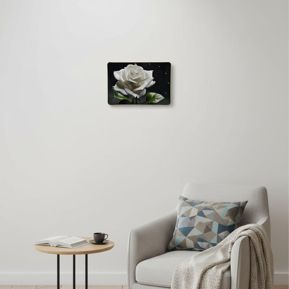 24" White Black And Green Solid Wood and Acrylic Silent Roses Floral Wall Clock