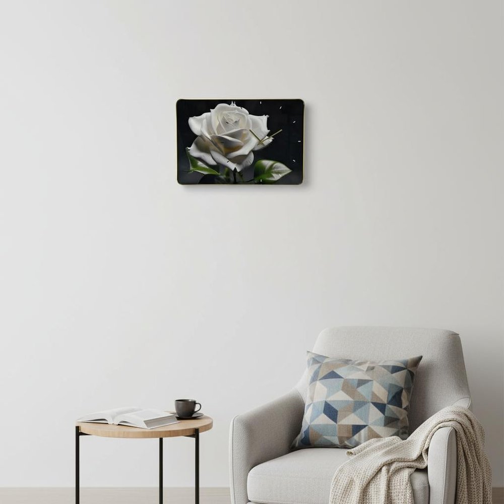 24" White Black And Green Solid Wood and Acrylic Silent Roses Floral Wall Clock