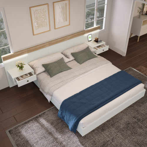 Floating Bed With Headboard Timber Slatted Bed Frame 160x200