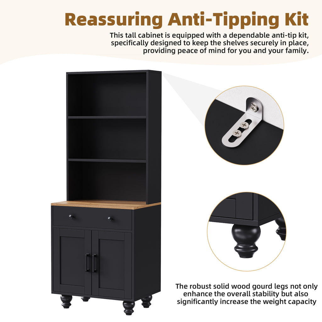 Black farmhouse storage cabinet with solid wood gourd-shaped legs from Anthony & Home's Studio Collection, featuring a stylish, modern design.