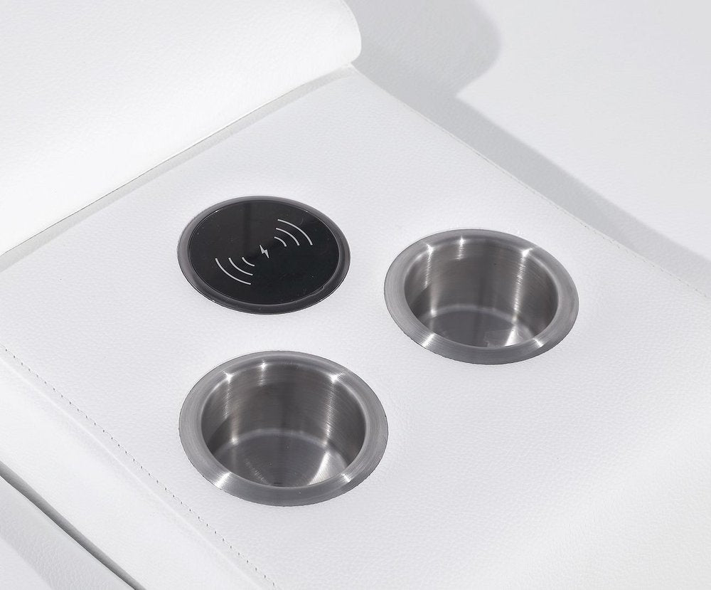 White Italian Leather Power Reclining U Shaped Twelve Piece Corner Sectional With Console