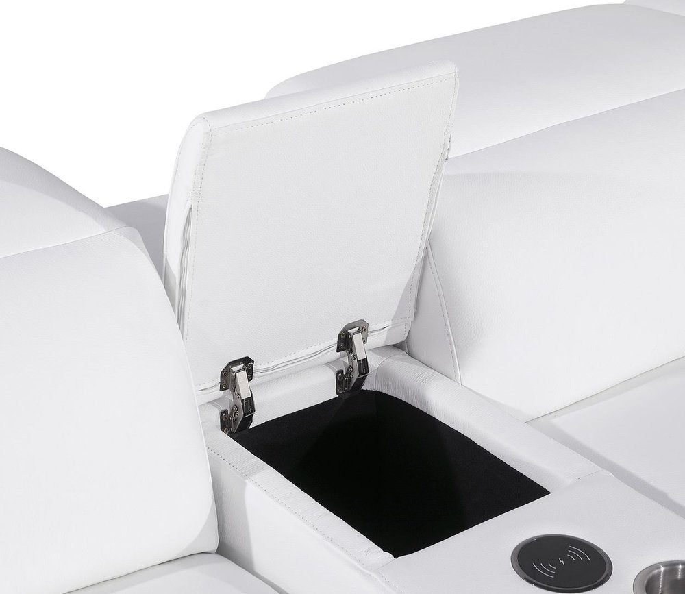 White Italian Leather Power Reclining U Shaped Twelve Piece Corner Sectional With Console