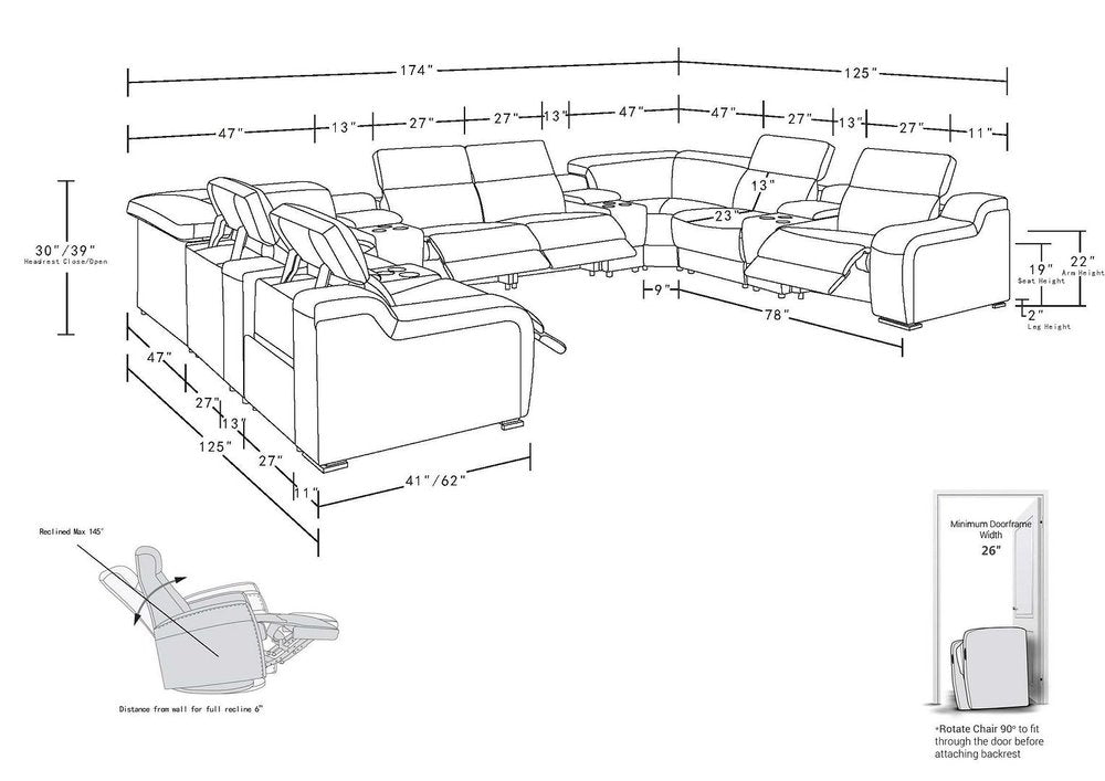 White Italian Leather Power Reclining U Shaped Twelve Piece Corner Sectional With Console