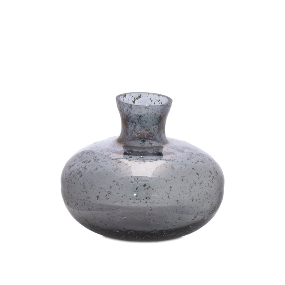 Set of Three Blue And Gray Seeded Glass Table Vases