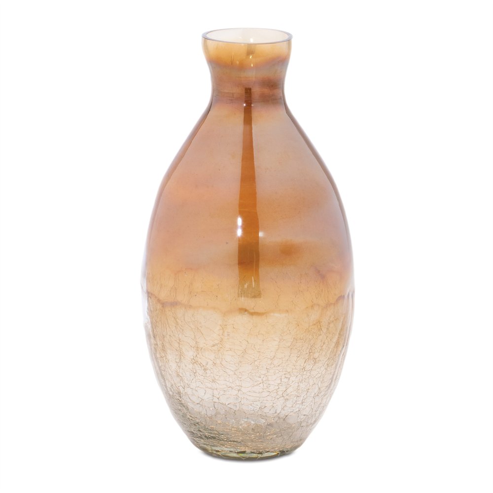 Set of Three Beige And Brown Crackle Glaze Glass Table Vases
