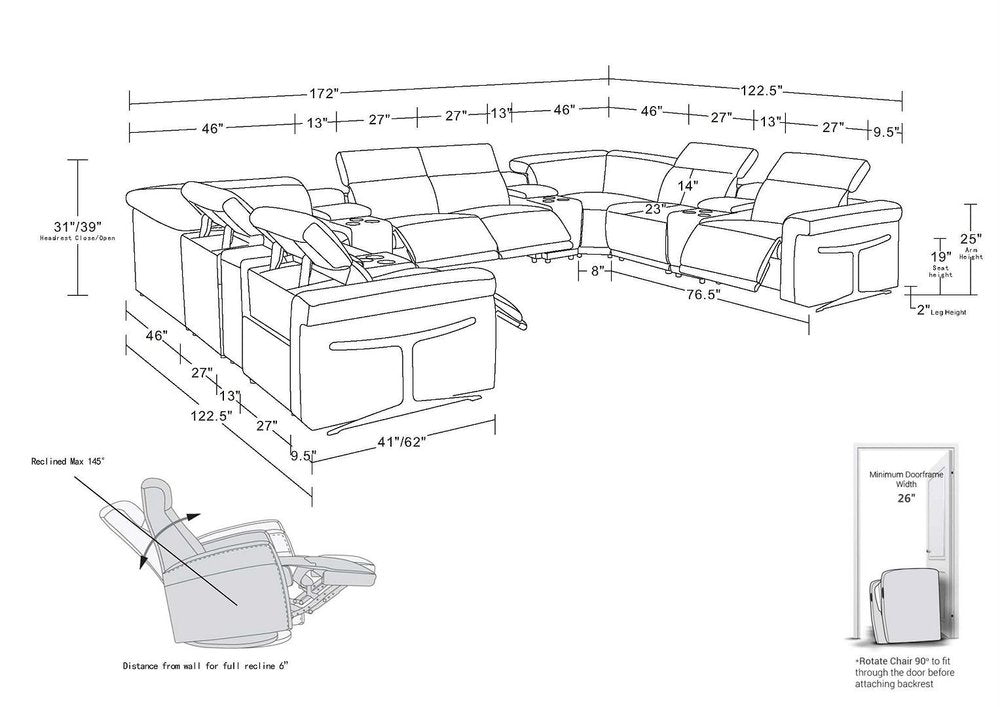 White Italian Leather Power Reclining U Shaped Twelve Piece Sectional With Console