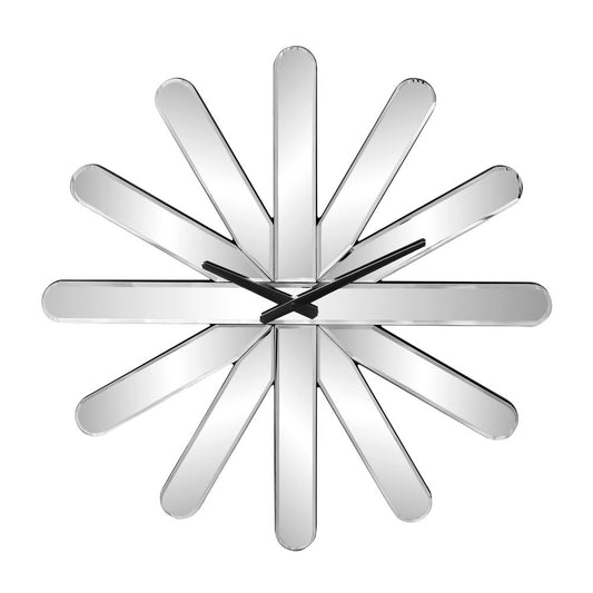26" Silver Mirrored Glass Silent Analog Starburst Wall Clock - Anthony & Home