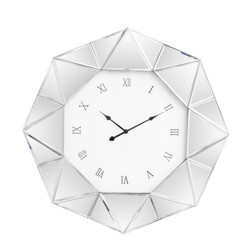 26" Silver Mirrored Glass Silent Analog Geometric Wall Clock