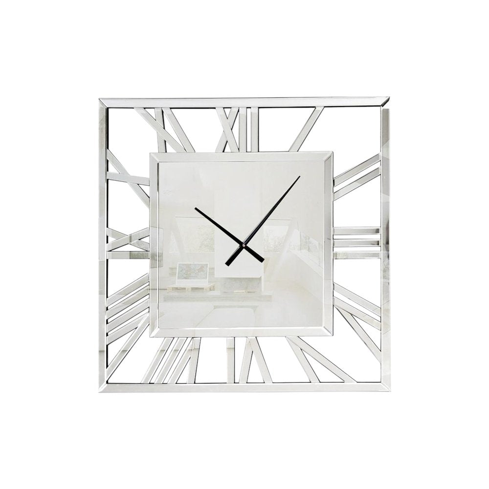 27" Silver Mirrored Glass Silent Analog Square Wall Clock
