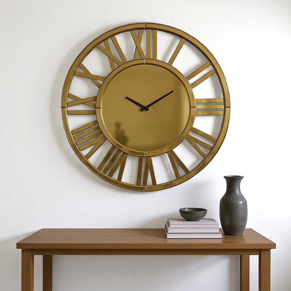 43" Gold Mirrored Acrylic Silent Analog Circle Wall Clock