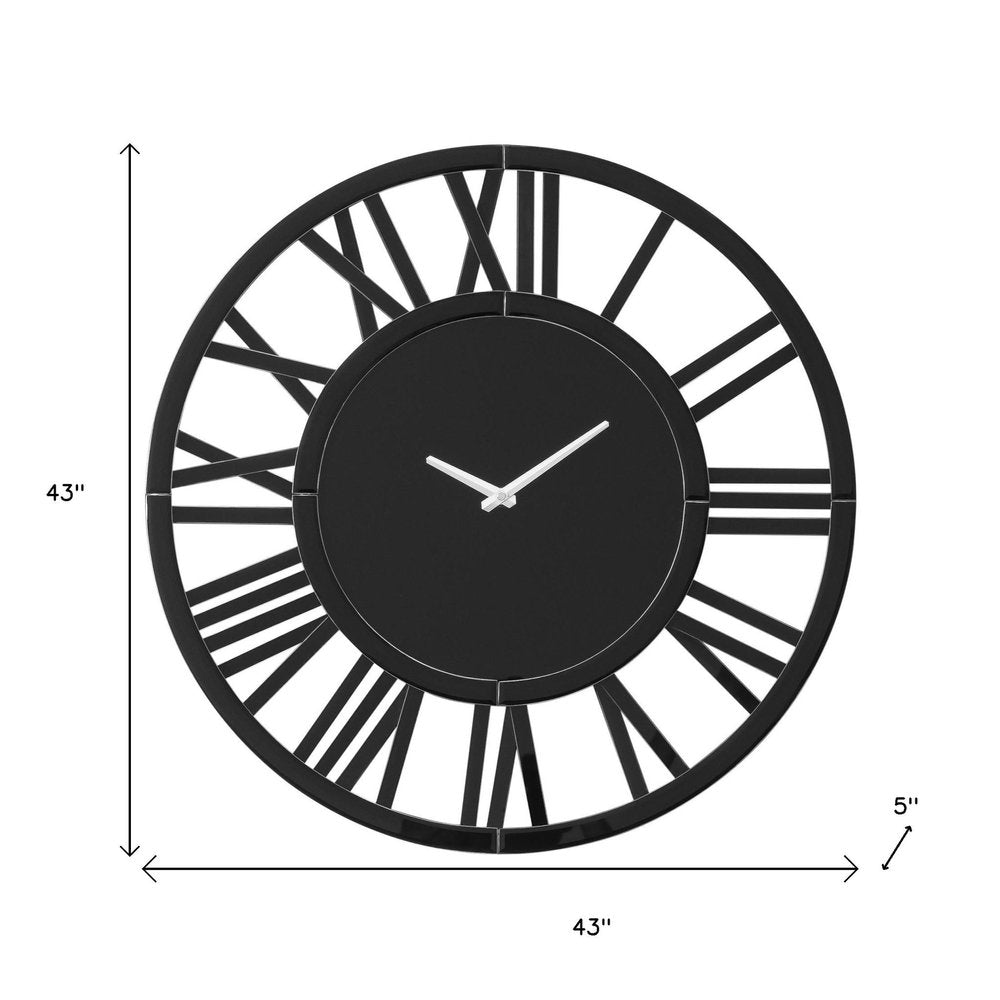 43" Black Mirrored Acrylic Silent Analog Circle Wall Clock
