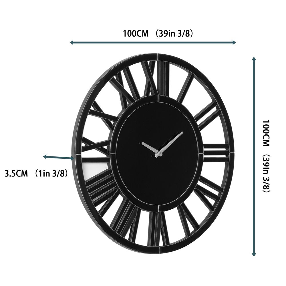 43" Black Mirrored Acrylic Silent Analog Circle Wall Clock
