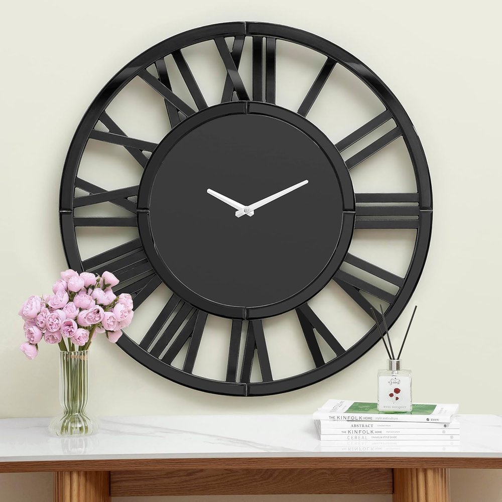 43" Black Mirrored Acrylic Silent Analog Circle Wall Clock