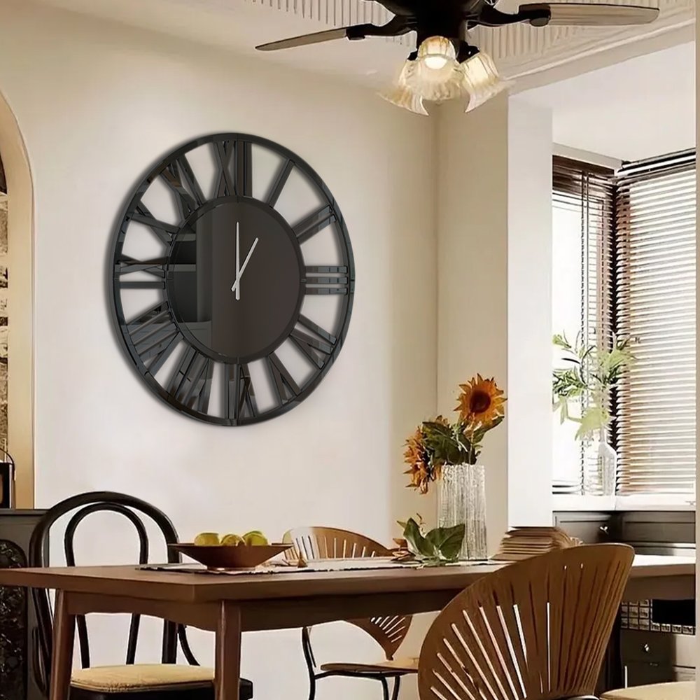 43" Black Mirrored Acrylic Silent Analog Circle Wall Clock