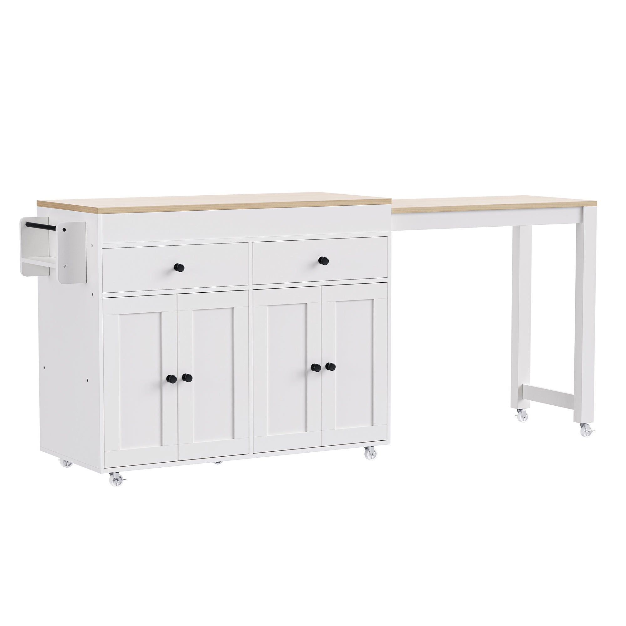 Anthony & Home signature maple wood kitchen island with extendable table, featuring a spacious surface and modern design.