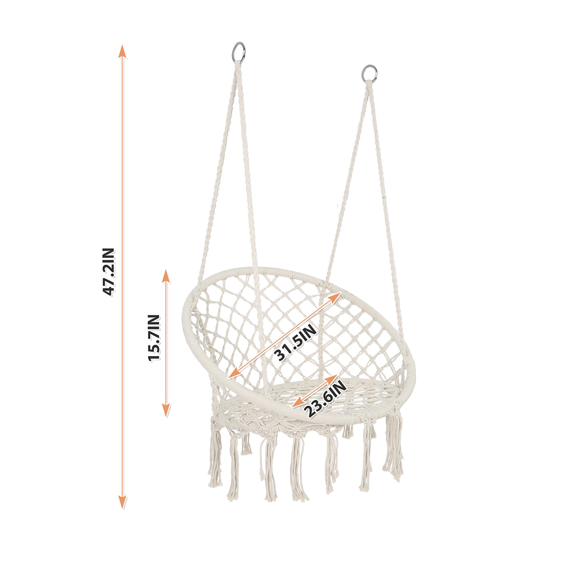 Anthony & Home Atelier macrame hammock chair in luxe cotton rope, indoor and outdoor use, 330 lb capacity, hanging seat with detailed knot design.
