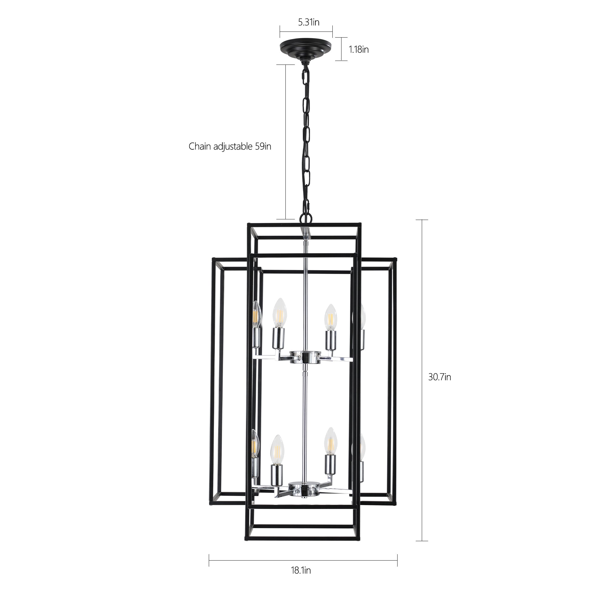 Anthony & Home geometric chrome 8-light pendant chandelier with modern design and sleek metal finish, hanging fixture for contemporary decor.