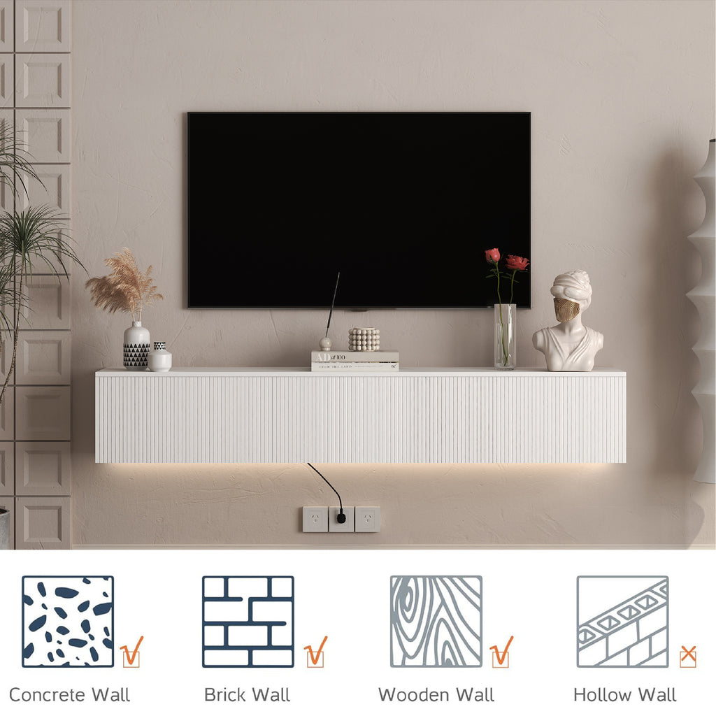 Floating White TV Stand Wall Mount With 16 Color LEDs