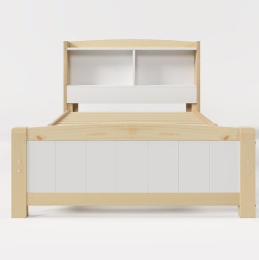 Solid Wood Bed Frame With Storage Headboard 90x190cm Single