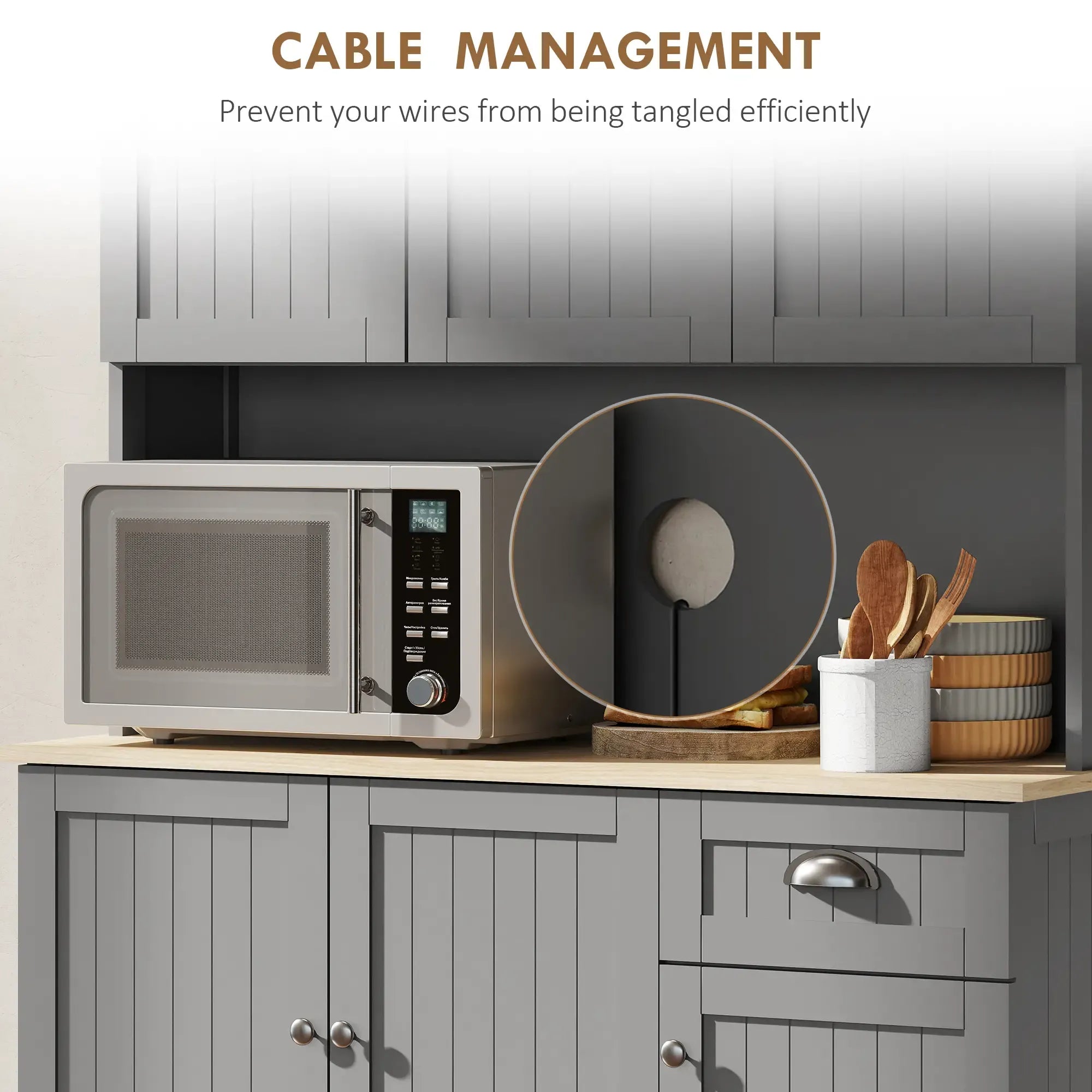 Anthony & Home modern farmhouse kitchen buffet with matte finish, microwave niche, and cupboard storage in stylish design