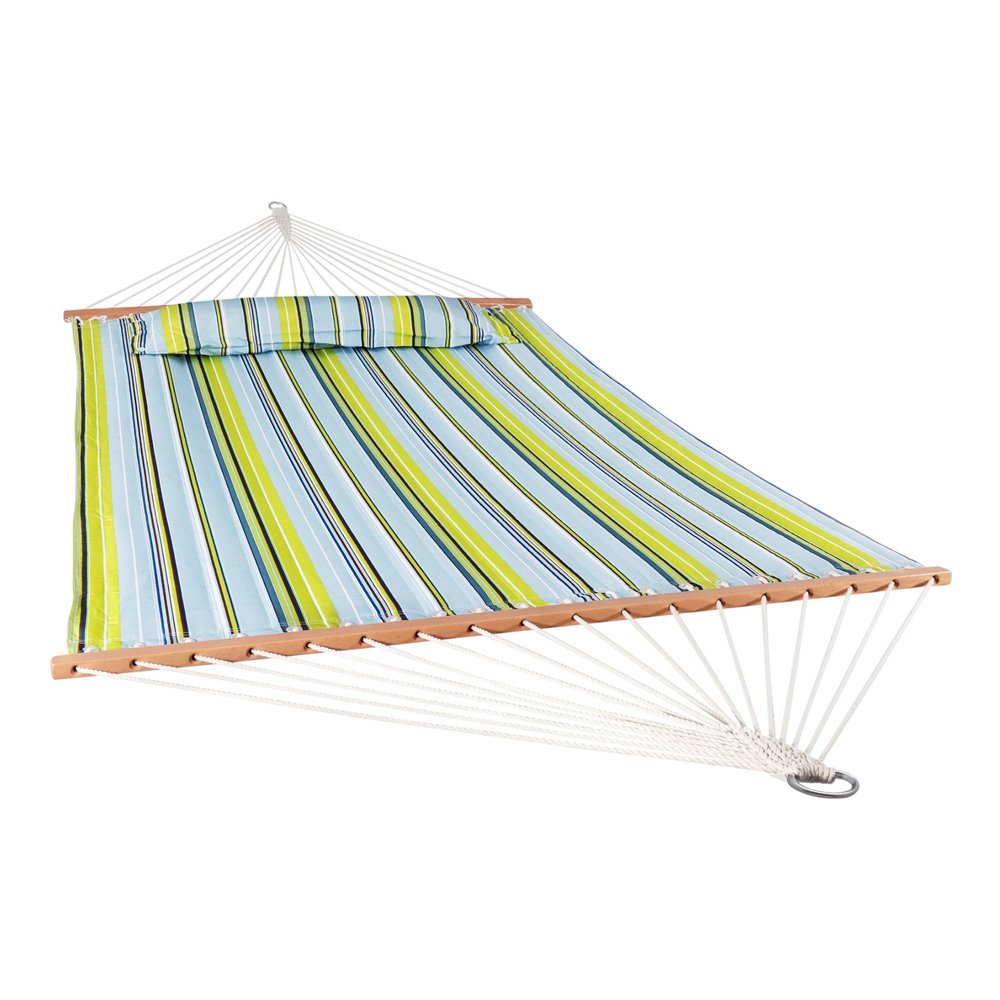 Aqua And Lime Green Striped Double Hammock