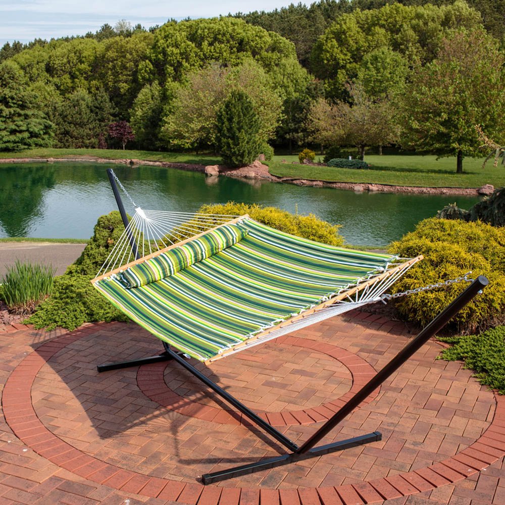 Green And Yellow Striped Double Hammock