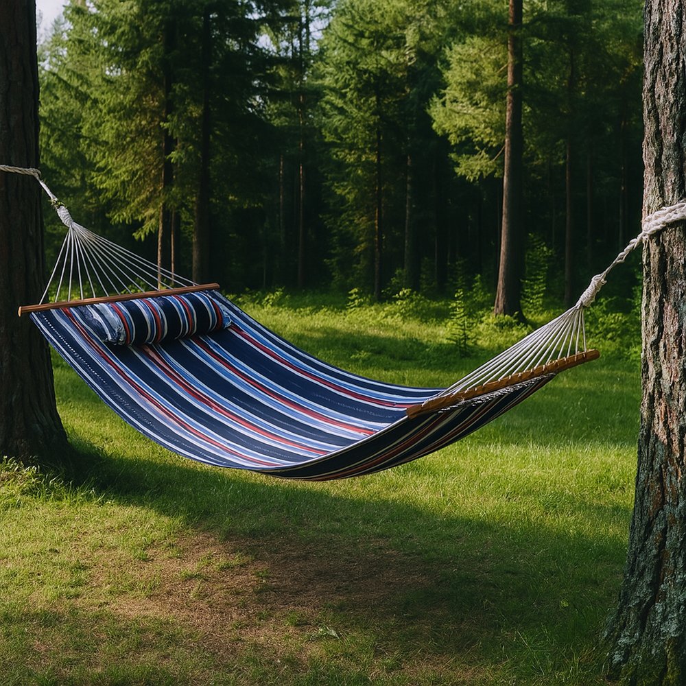 Blue Red And White Striped Double Hammock