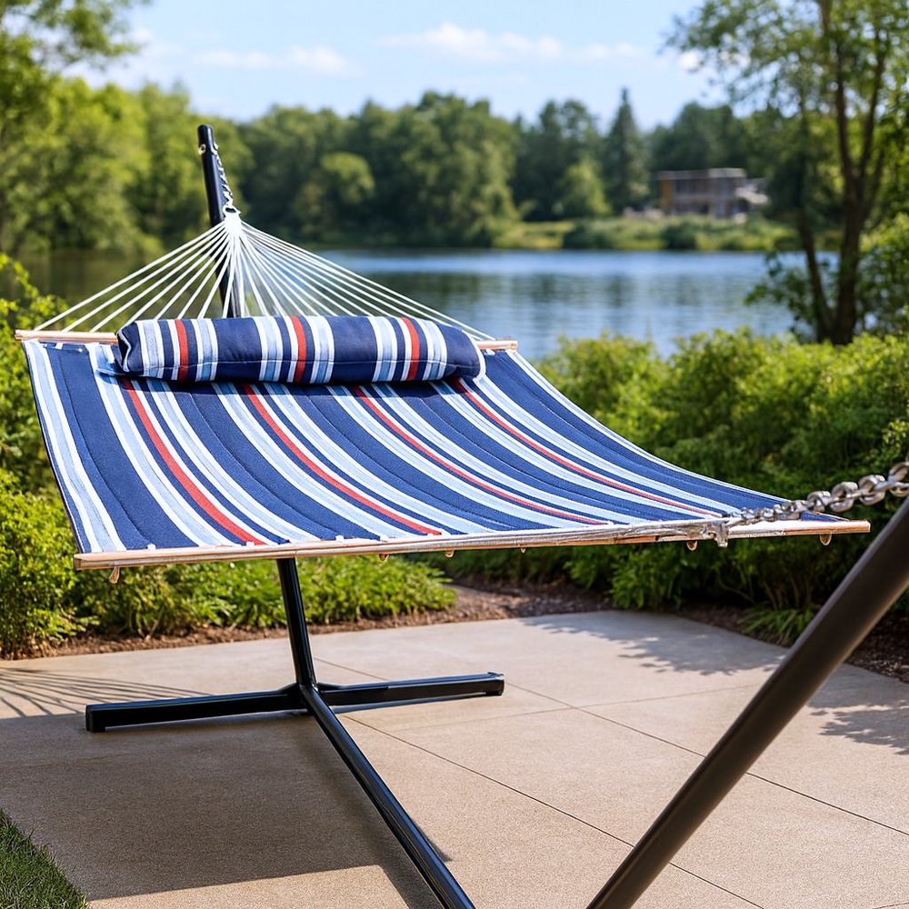 Blue Red And White Striped Double Hammock