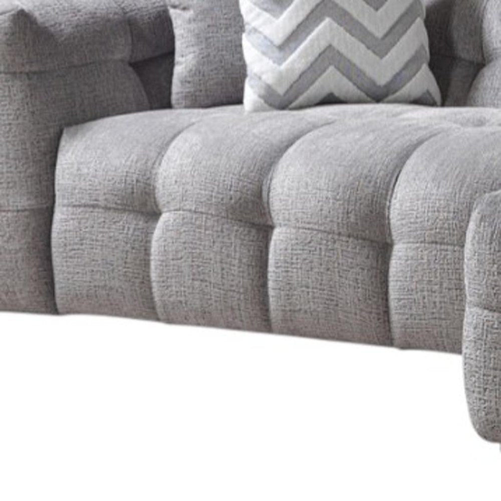 Light Gray Boucle L Shaped Two Piece Sofa and Chaise Sectional With Toss Pillows