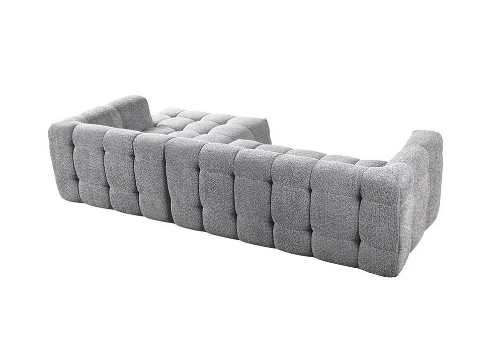 Light Gray Boucle L Shaped Two Piece Sofa and Chaise Sectional With Toss Pillows