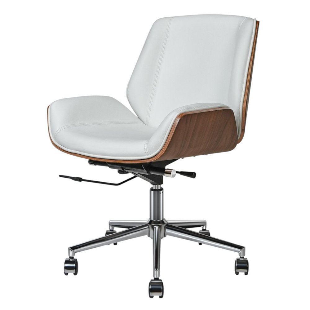 White Silver and Walnut Adjustable Height Swivel Rolling Conference Office Chair