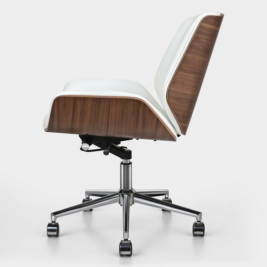 White Silver and Walnut Adjustable Height Swivel Rolling Conference Office Chair