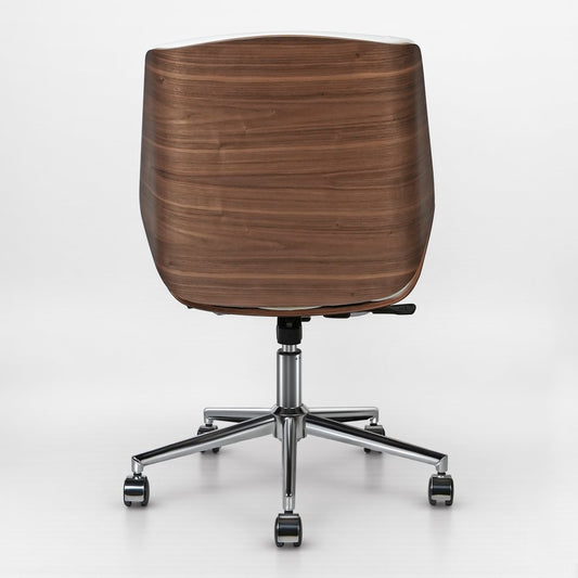 White Silver and Walnut Adjustable Height Swivel Rolling Conference Office Chair