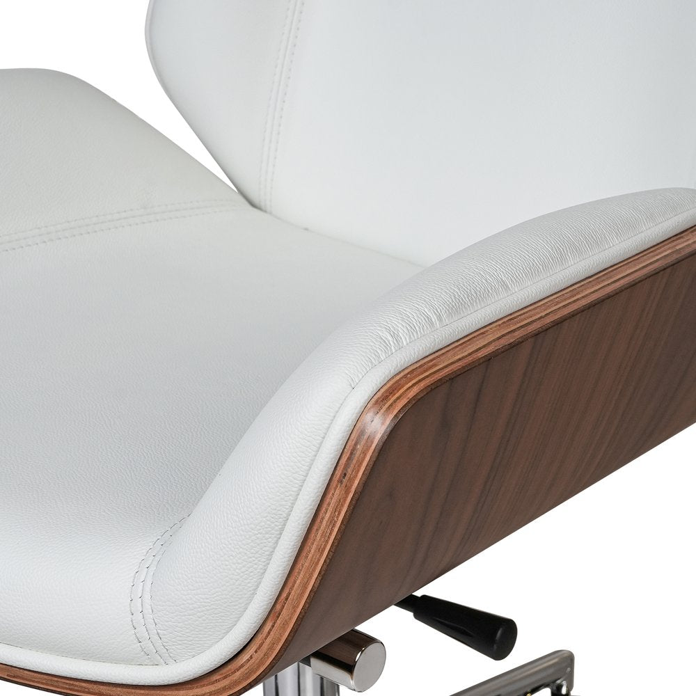 White Silver and Walnut Adjustable Height Swivel Rolling Conference Office Chair